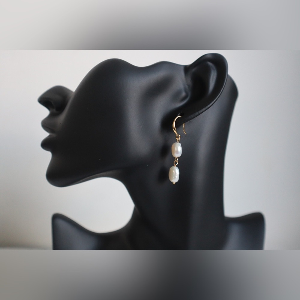 🔥Genuine 18K Gold over vintage Brass | Natural Baroque Pearls Earrings - Picture 5 of 8